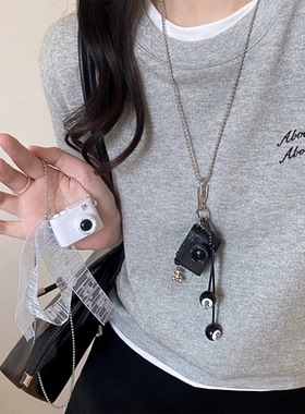 随身记录~闪光相机吊坠项链女春夏个性嘻哈长款卫衣链设计感配饰