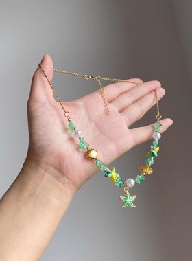 绿色海星贝壳串珠项链女款2025新款夏天海边度假锁骨链颈链女