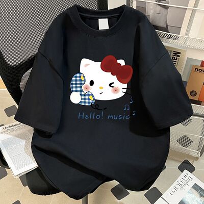 中大童纯棉美式潮牌HelloKitty短袖学生女t恤潮流休闲夏秋季宽松