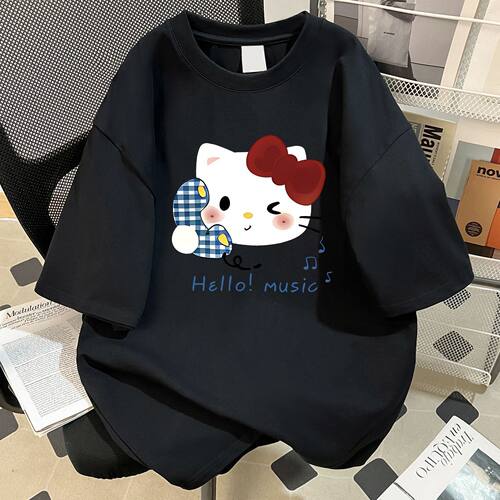 中大童纯棉美式潮牌HelloKitty短袖学生女t恤潮流休闲夏秋季宽松