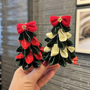 圣诞发箍丝绒蝴蝶结发卡可爱圣诞帽儿童发夹女孩时尚 顶夹拍照头饰