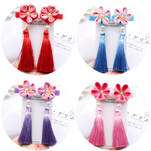 汉服古风头饰儿童和风花朵流苏头花女童发卡唐装发饰diy发夹材料