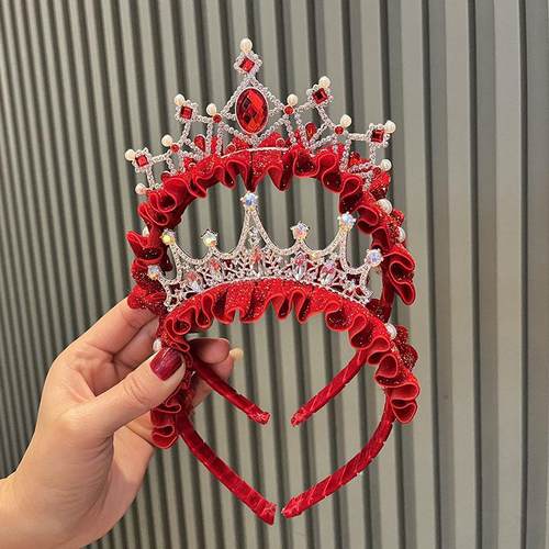 红色头箍皇冠蝴蝶结流苏发箍复古