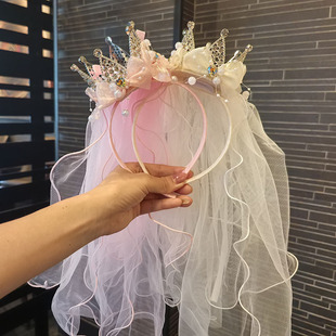 新款皇冠头纱发饰婚礼花童公主裙配饰发卡小女孩生日拍照头饰发箍