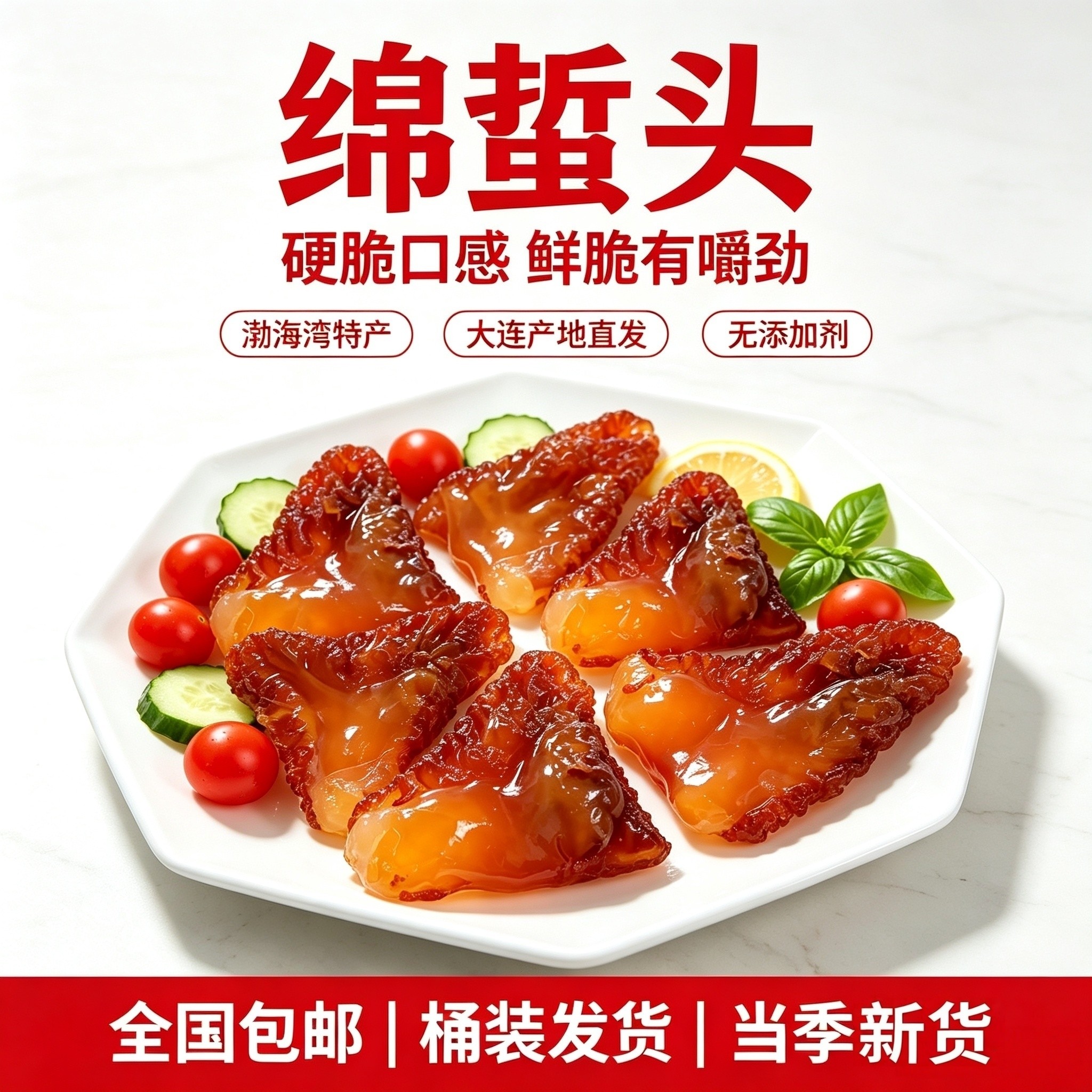 大连特产野生海蜇头5斤桶装凉拌菜海哲丝海蜇头商用非即食包邮