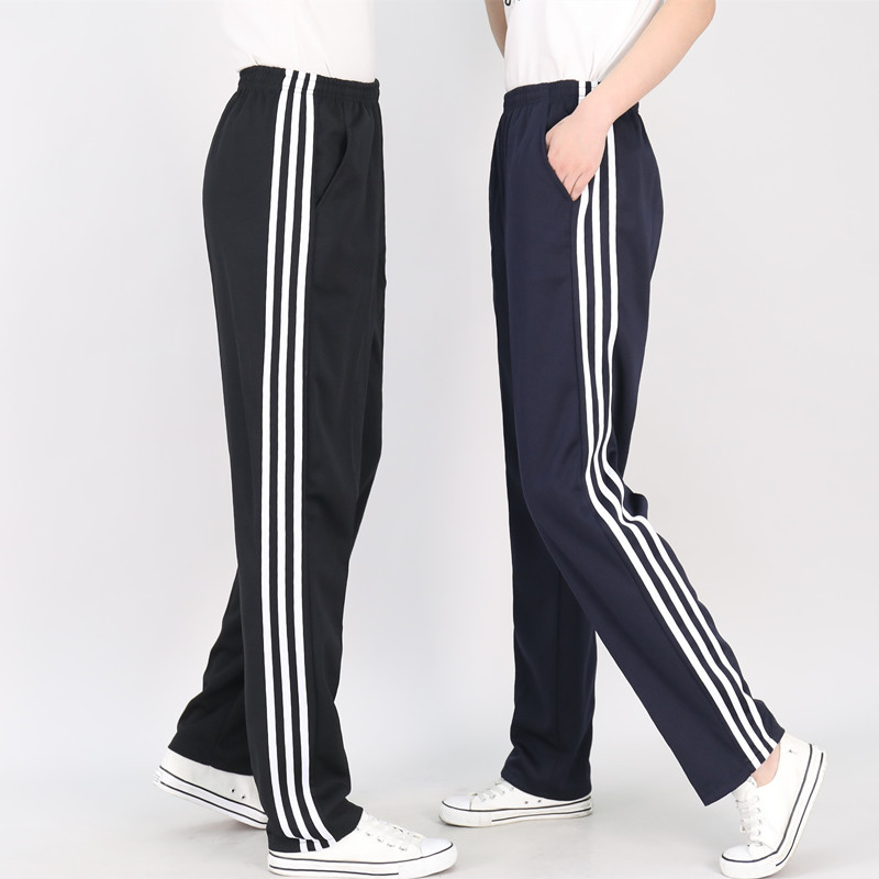 校裤薄款三道杠运动裤男女学生三白条宽松直筒藏蓝色校服裤子加绒