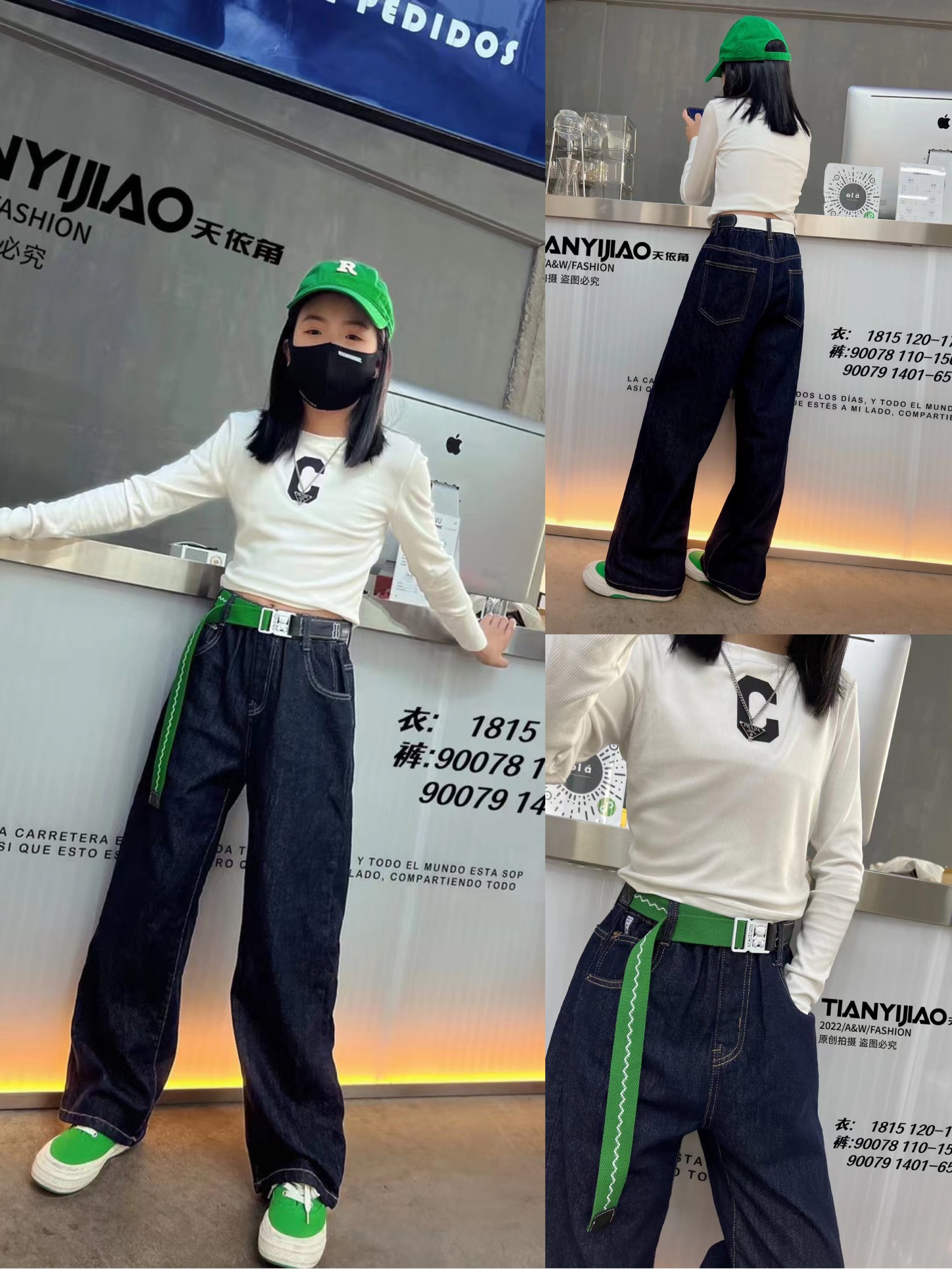 天依角牛仔裤2022秋冬青少年女中大童亲子韩净版微嗽阔版90078