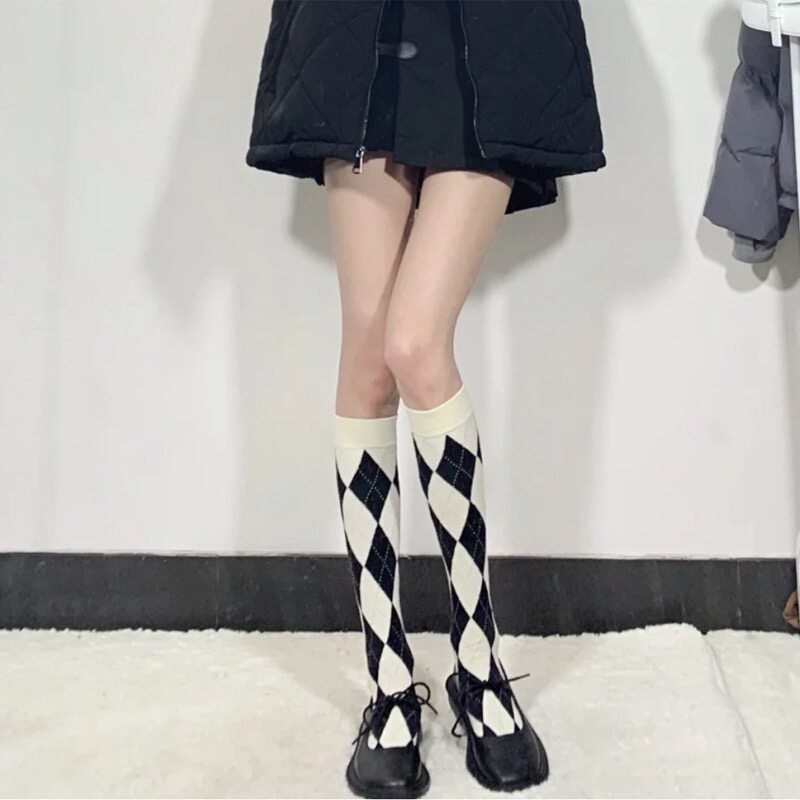 欧美菱形格ins网红jk个性潮袜