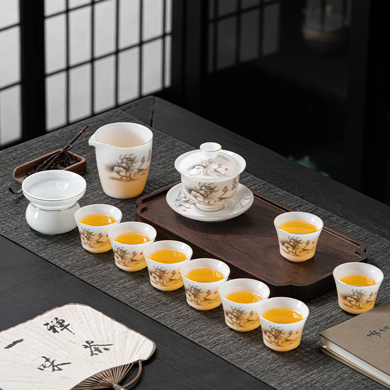 冰种羊脂玉瓷茶具套装家用高档轻奢泡茶喝茶送礼德化白瓷功夫茶具