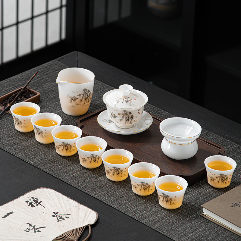 冰种羊脂玉瓷茶具套装家用高档轻奢泡茶喝茶送礼德化白瓷功夫茶具