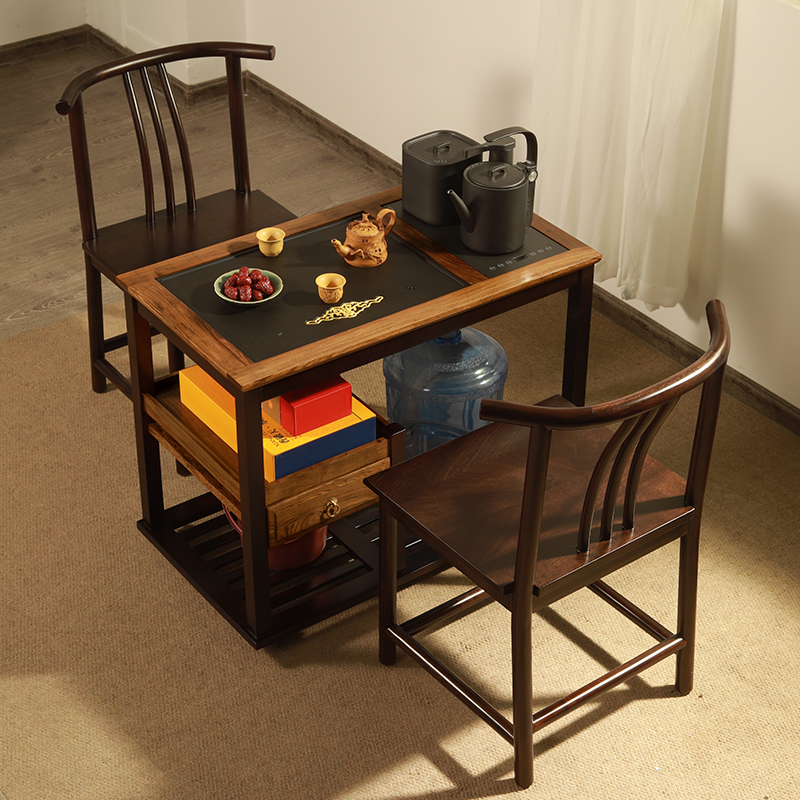可移动小户型阳台茶桌椅组合烧水壶一体新中式茶车侧边实木茶水柜