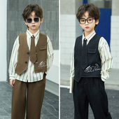 儿童西装 男童主持钢琴闪亮演出服花童周岁礼服男孩帅气马甲套 套装