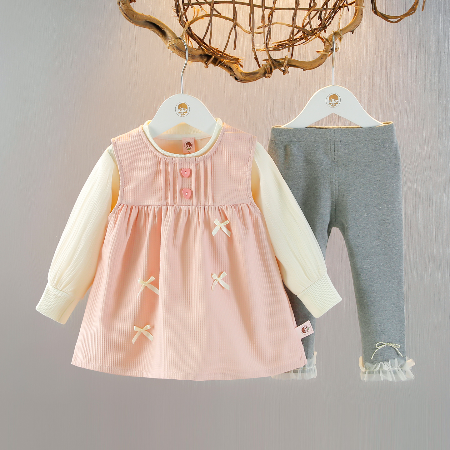 女童公主裙儿童秋装三件套2025秋季新款女宝宝洋气长袖背心裙套装