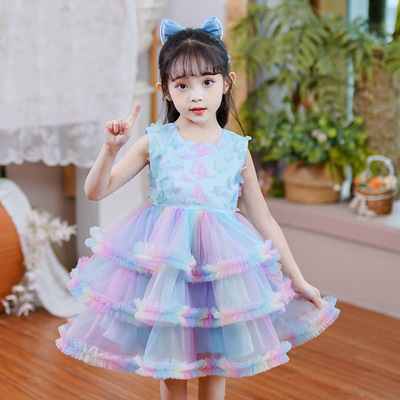 2024新款儿童公主裙礼服花童装3-13岁中小童服装六一表演服蓬蓬裙