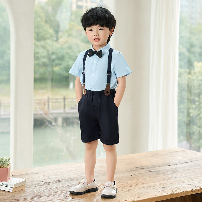 男童背带裤套装夏季英伦中小童短袖短裤幼儿园活动表演主持人礼服
