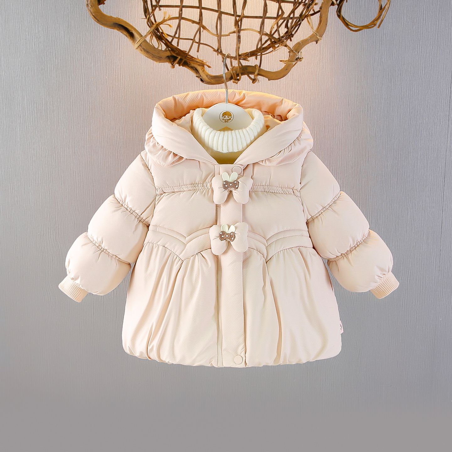 女童加绒加厚2025冬季女宝宝带帽保暖小棉袄小女孩冬棉服冬装棉衣