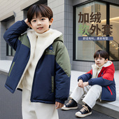 儿童连帽加绒外套冬季 男童衣服女童秋冬保暖上衣服 中小童加厚冬装