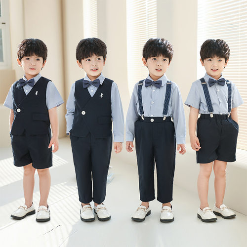 儿童西装套装春夏新款宝宝周岁生日花童礼服男孩主持人合唱演出服