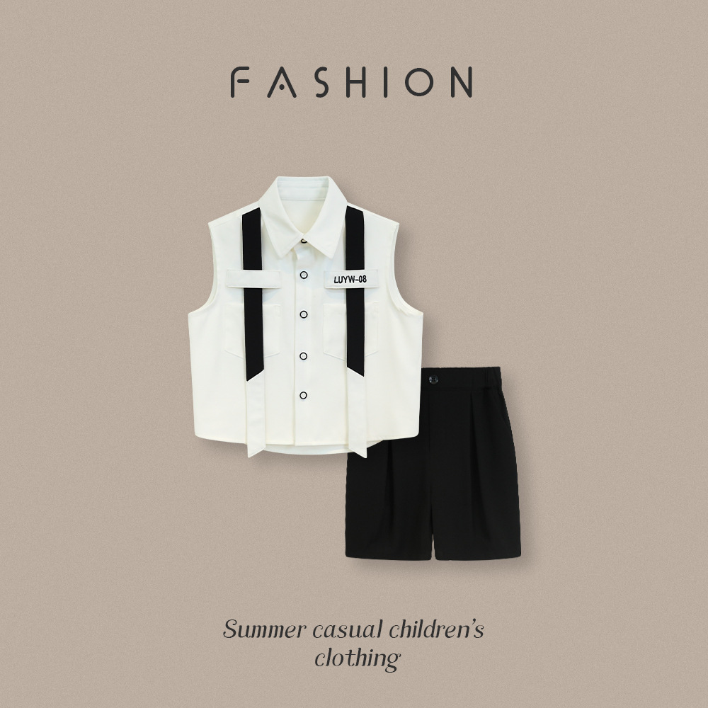 儿童无袖衬衫街舞潮服女童表演走秀街拍写真服男童时尚痞帅演出服