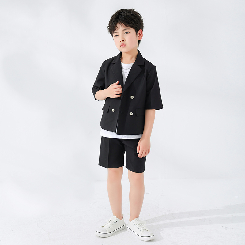 儿童西装套装春夏新款韩版纯色休闲小西服男童走秀演出摄影服潮范