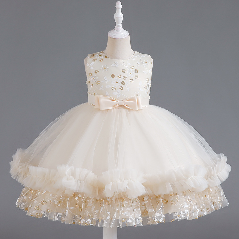 女童礼服裙无袖网纱蓬蓬裙短款公主裙晚礼服蝴蝶结主持人礼服演出