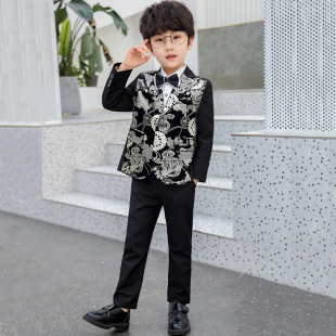 儿童西装套装花童礼服钢琴演出服2024新款主持人小孩走秀帅气潮男