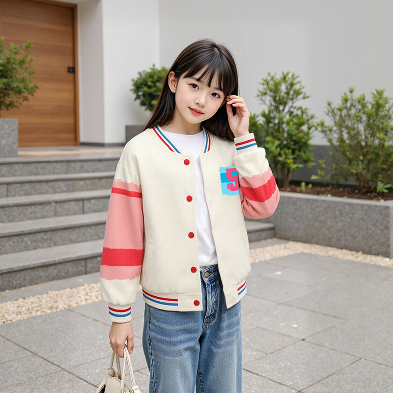 女大童外套春秋装2025新款女宝宝涂鸦上衣韩版时尚洋气春秋款衣服