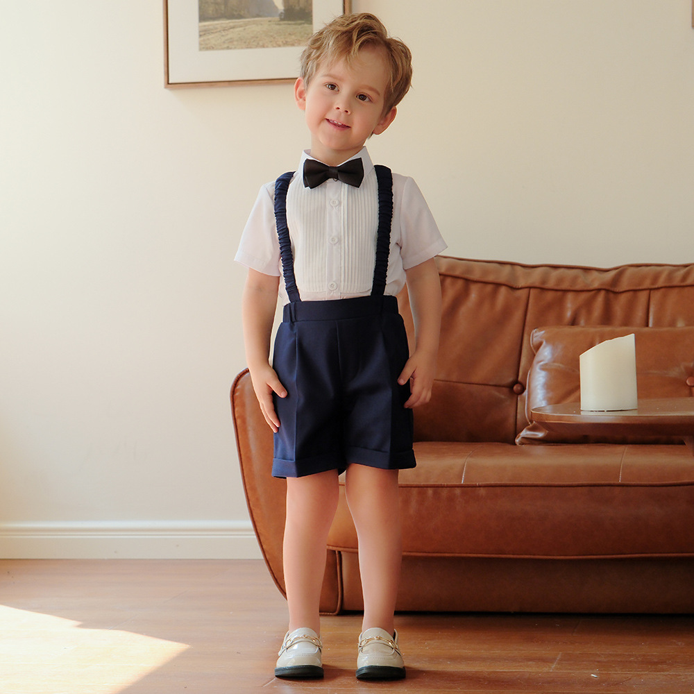 儿童背带裤套装夏季新款宝宝周岁生日花童礼服男童主持演出摄影服