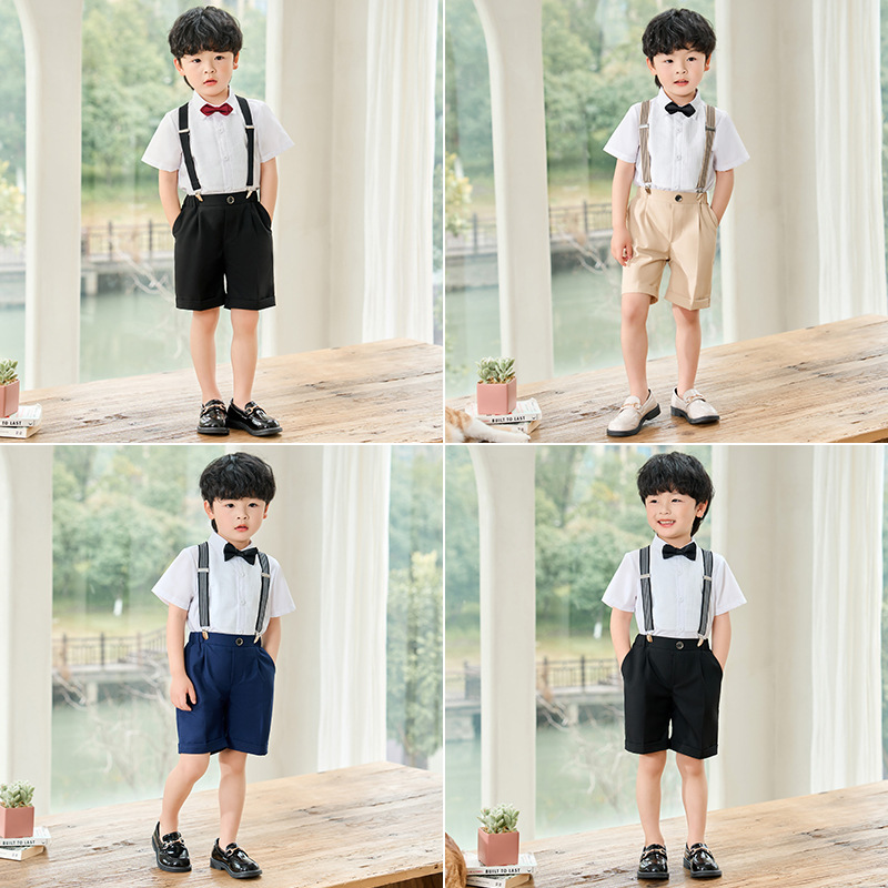 儿童背带裤夏款男童六一主持合唱演出服宝宝帅气周岁花童礼服套装