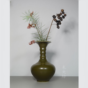 陶瓷小花瓶茶叶末竹节赏瓶胆瓶茶道客厅摆件仿古瓷大明嘉靖年制