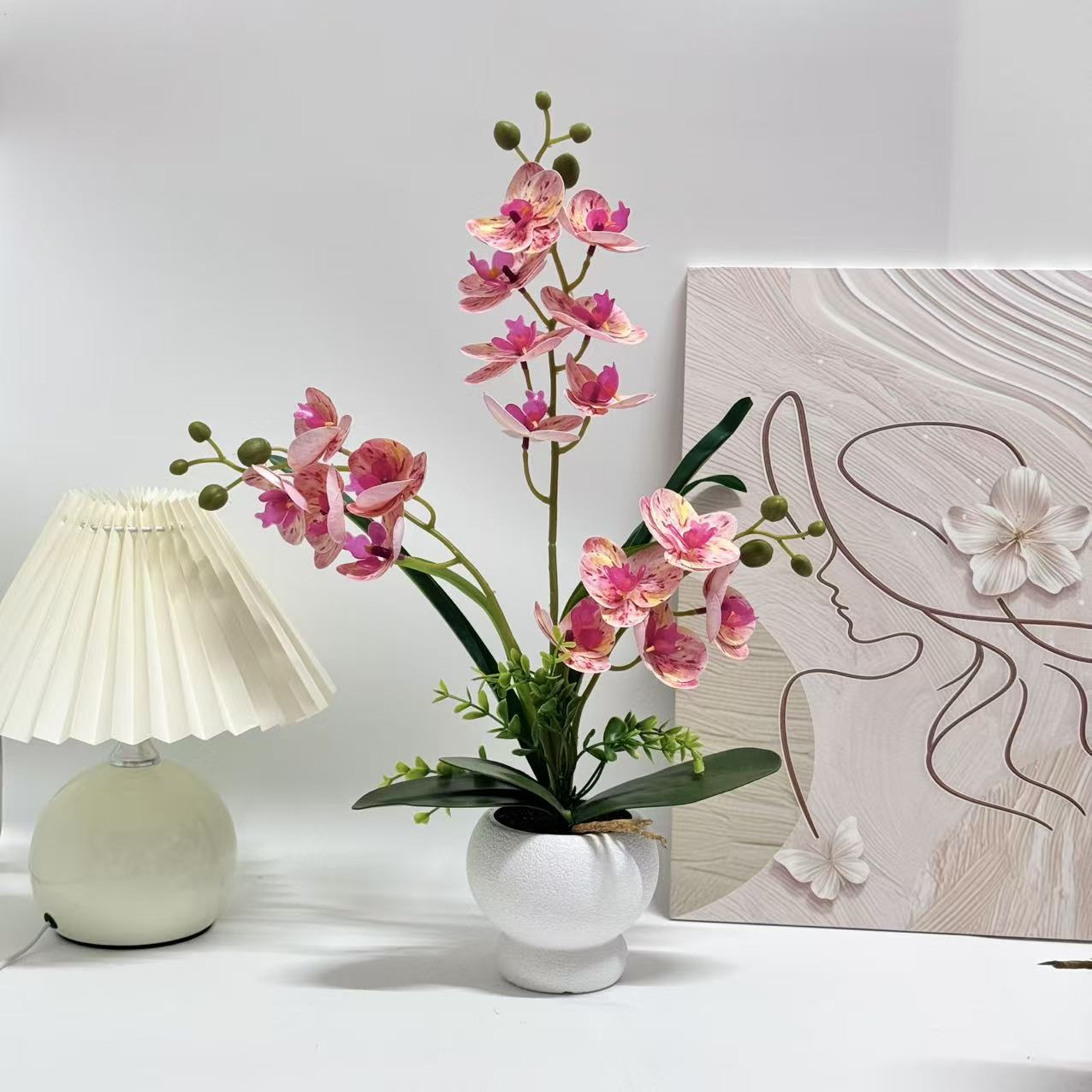 3叉蝴蝶兰仿真花盆景摆设家居客厅玄关装饰道具假花绿植盆栽摆件