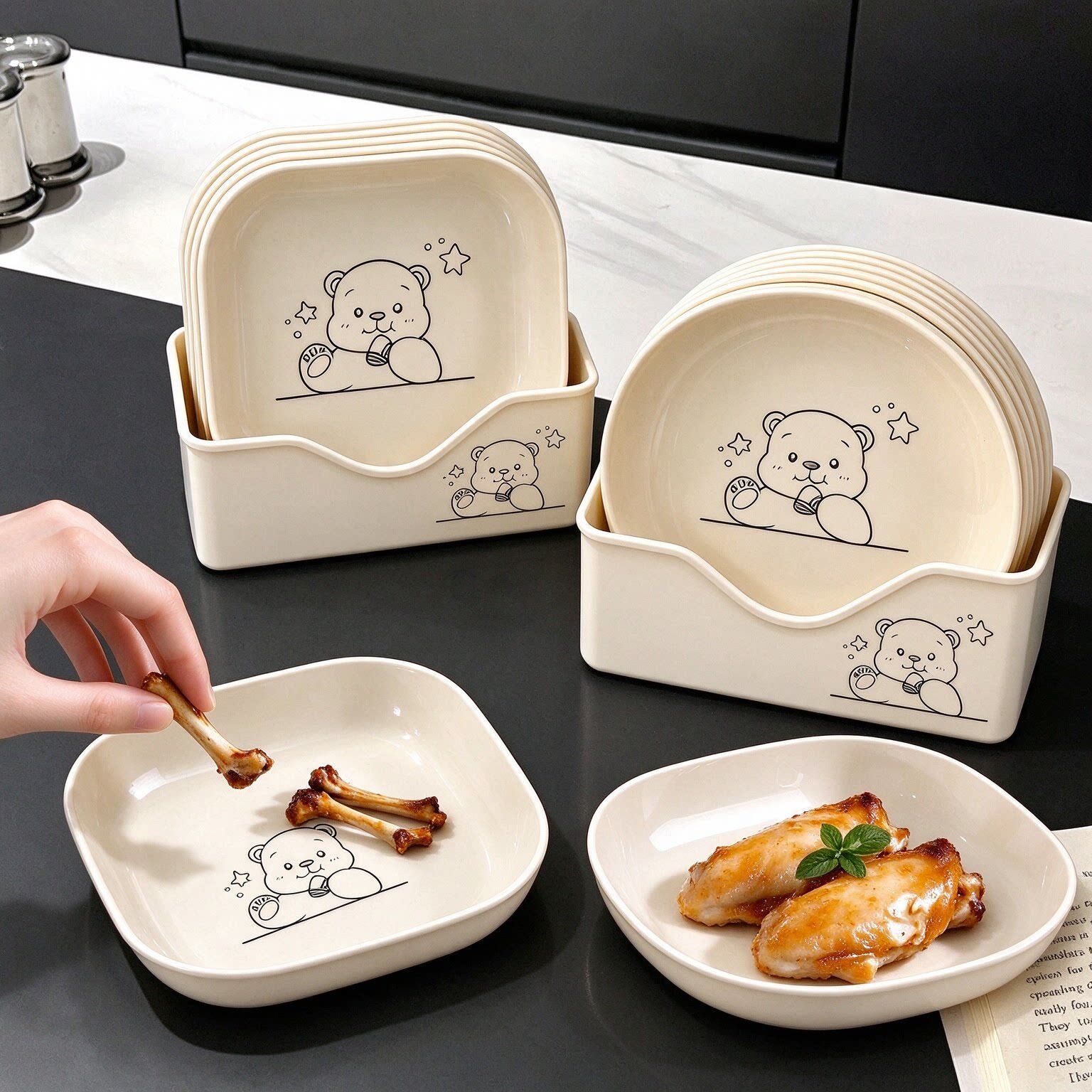 日式吐骨碟家用高颜值吐骨碟盘碟餐桌食品级可微波放菜骨碟带底座