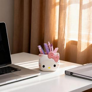 可爱KT猫收纳筒时尚卡通笔筒有趣收纳盒多功能化妆品桌面收纳盒
