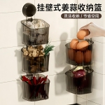 透明吸盘式收纳盒厨房葱姜蒜壁挂式置物架生姜大蒜调料收纳筐免钉