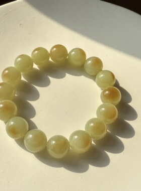 新疆和田玉糖黄口卡12mm手串百搭款细腻油润送礼自留推荐男女款