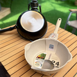 麦饭石炒锅小号日式一两人用加深炒菜锅电磁炉专用小锅儿童带蒸笼