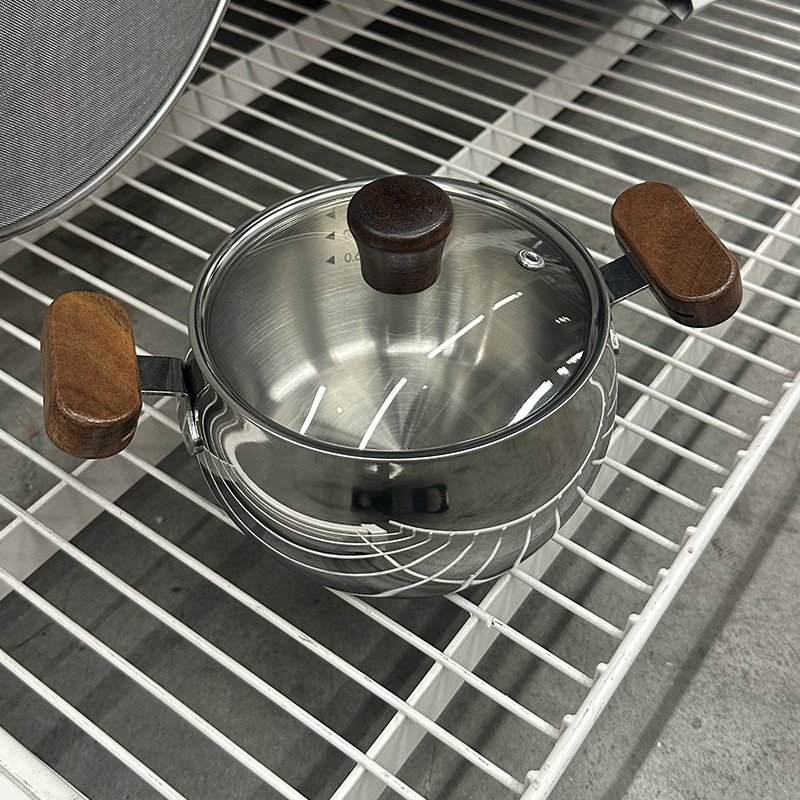 316不锈钢奶锅迷你一人食双耳小锅无涂层煮泡面专用小汤锅胡桃木