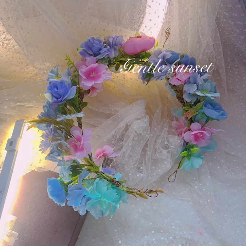 森系甜美花环头饰粉蓝色发饰