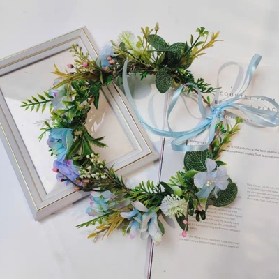 DIY小清新仙气森系仿真浅蓝色花环头饰节日活动年会演出道具头花