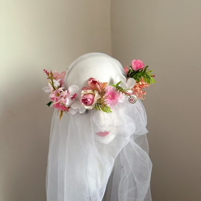 原创森系花朵发箍韩式仙美花环粉色樱花新娘伴娘婚纱演出拍照发饰