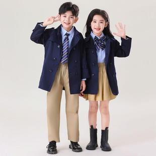贵族英伦风小学生校服套装秋冬夹棉加厚男童风衣中长款儿童外套潮