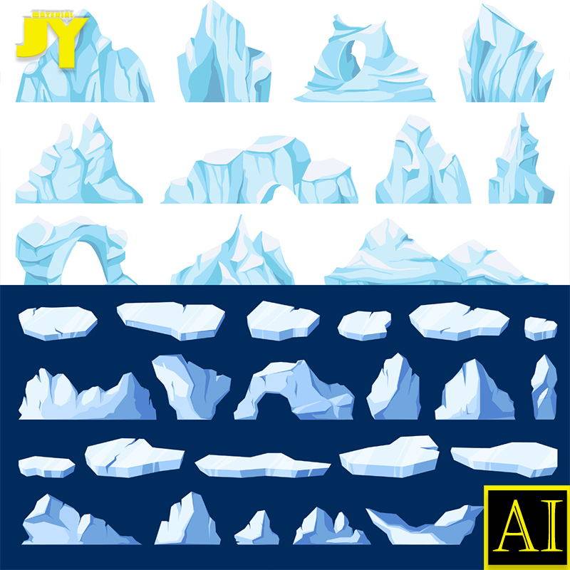 矢量北极南极冰川冰块浮冰冰柱雪山卡通插画元素平面设计ai素材