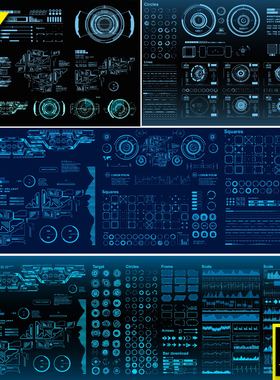 虚拟现实未来数据数字科技大型HUD屏幕界面UI蓝色图标科幻素材