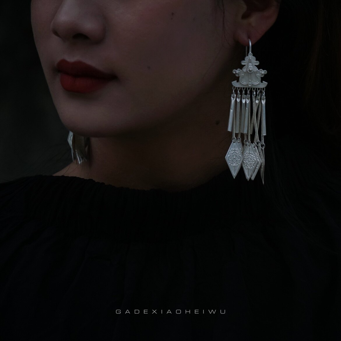 呷的小黑屋纯银耳环纯手工990耳环耳坠民族风凉山彝族耳饰夸张