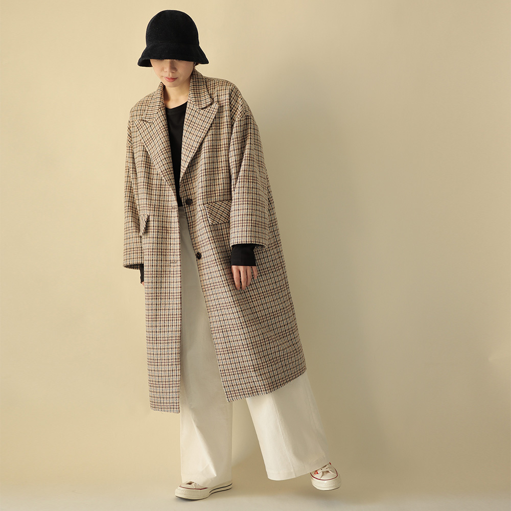 千鸟格落肩风衣薄外套