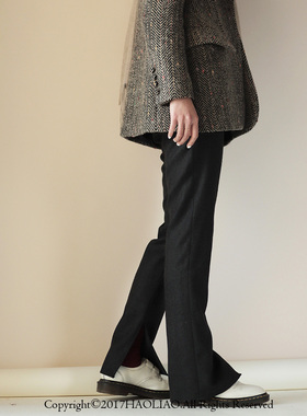 Why colors 日本进口蓝色暗纹彩点长裤