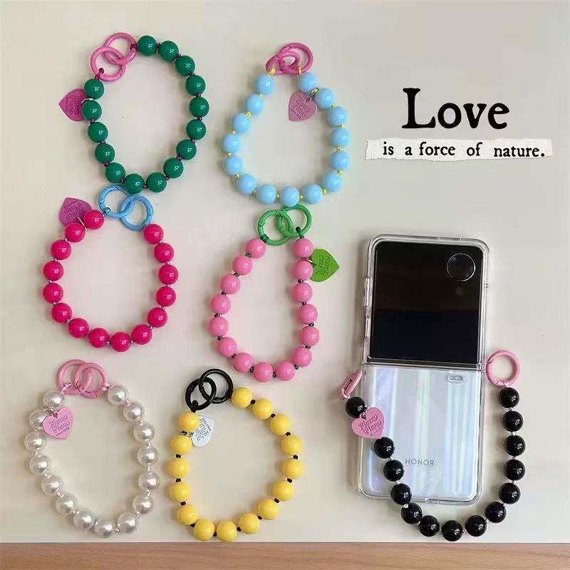 糖果爱心网红多巴胺彩色串珠手链手机挂绳包链条钥匙扣挂件diy女