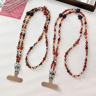 ins琥珀豹纹圆珠海星少女串珠挂链链条挂绳背带包包长款通用