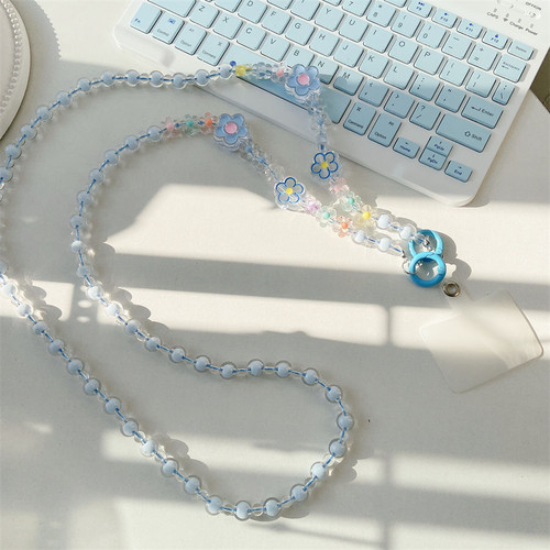 日韩蓝色泫雅花手机壳斜跨链潮女百搭包包斜跨绳通用长链条结实