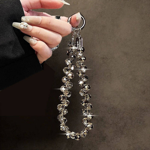 奢华高级感水晶手提链条手腕短挂绳带夹片壳钥匙扣包包挂件潮